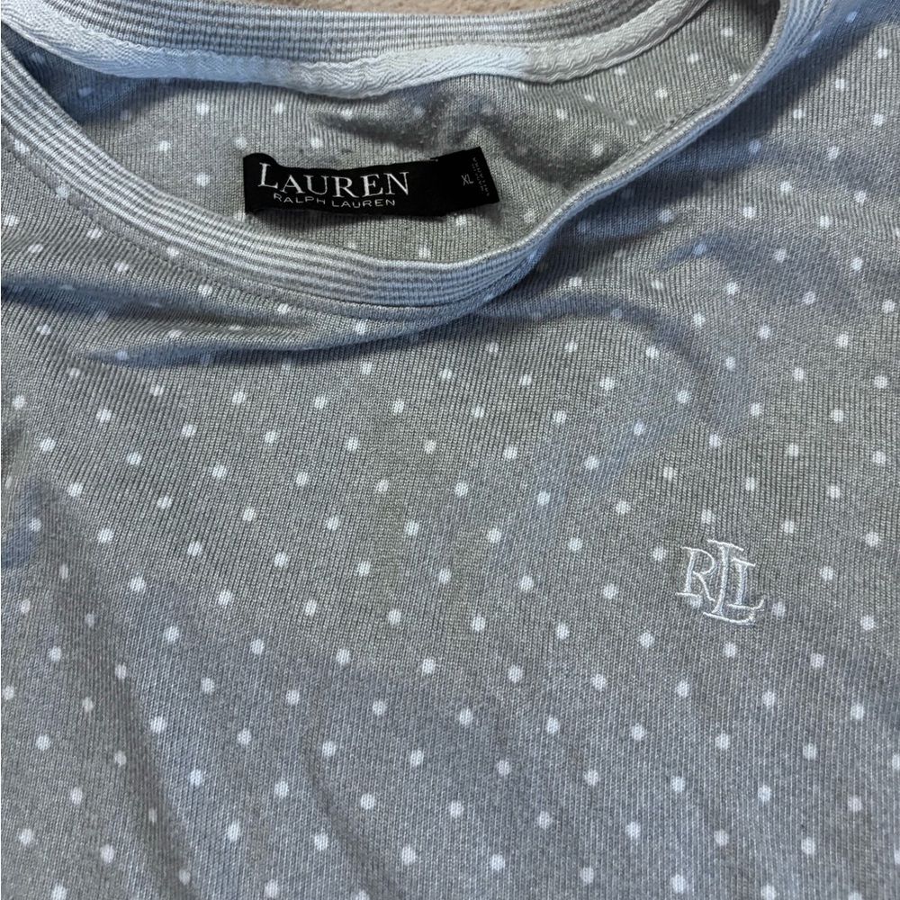 Lauren Ralph Lauren Top Womens XL Grey Polka Dot Long Sleeve Black Label rare - Picture 4 of 6